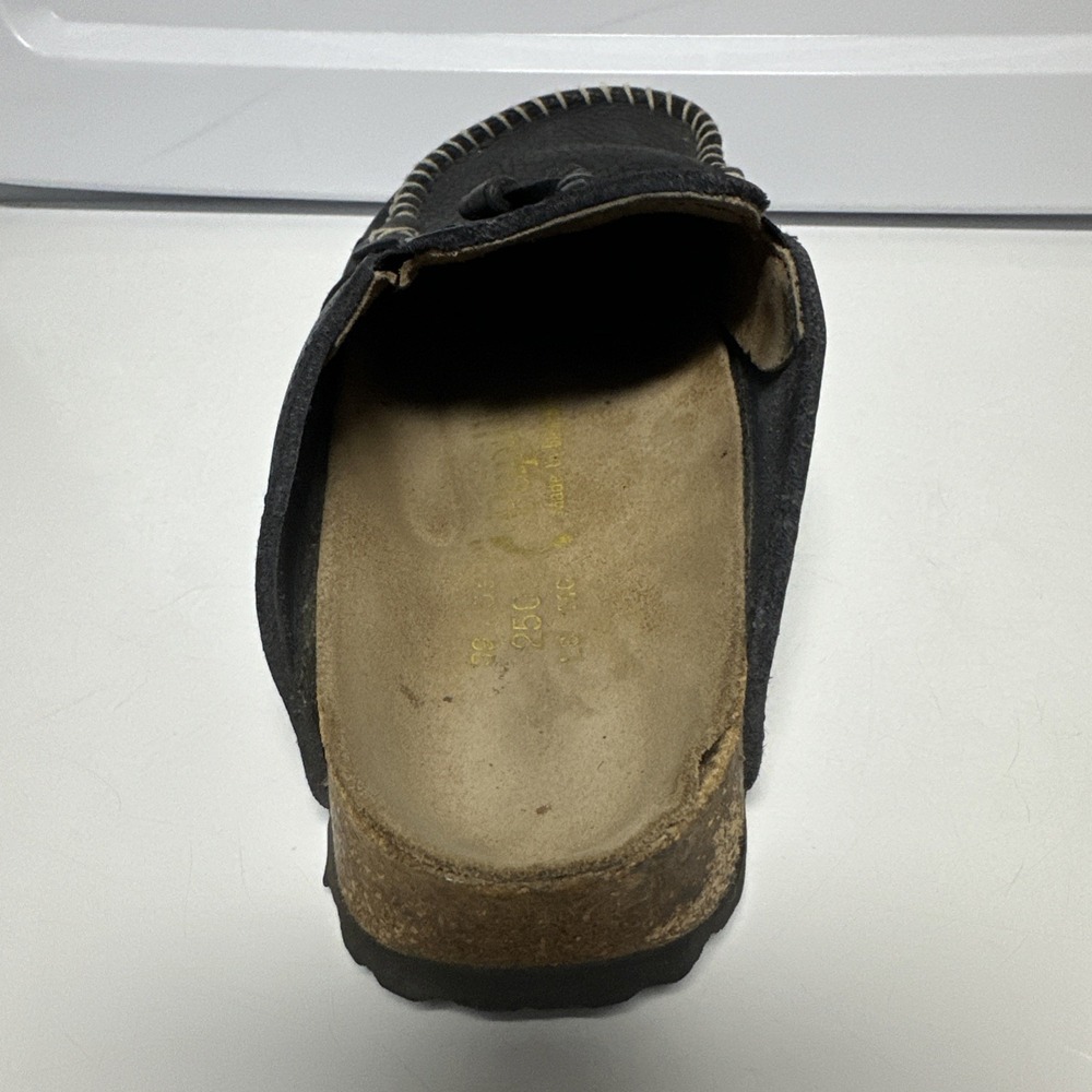 Papillio Birkenstock 39 Pebbled Moccasin Clog Black Leather Sandal Shoe Stitch - Picture 5 of 12